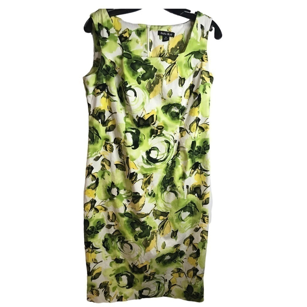 Dana Kay Floral Green, Yellow and White Dress Size 10